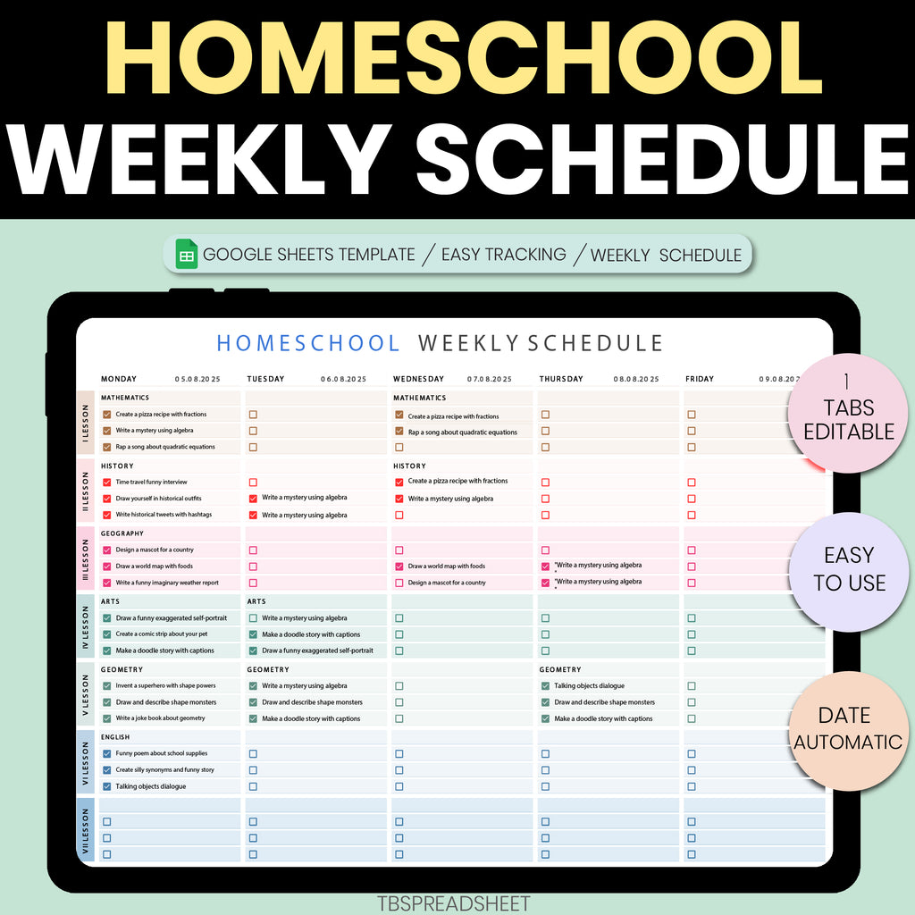 Homeschool Weekly & Daily Planner | Google Sheets Editable Schedule & Assignment Tracker for Teachers