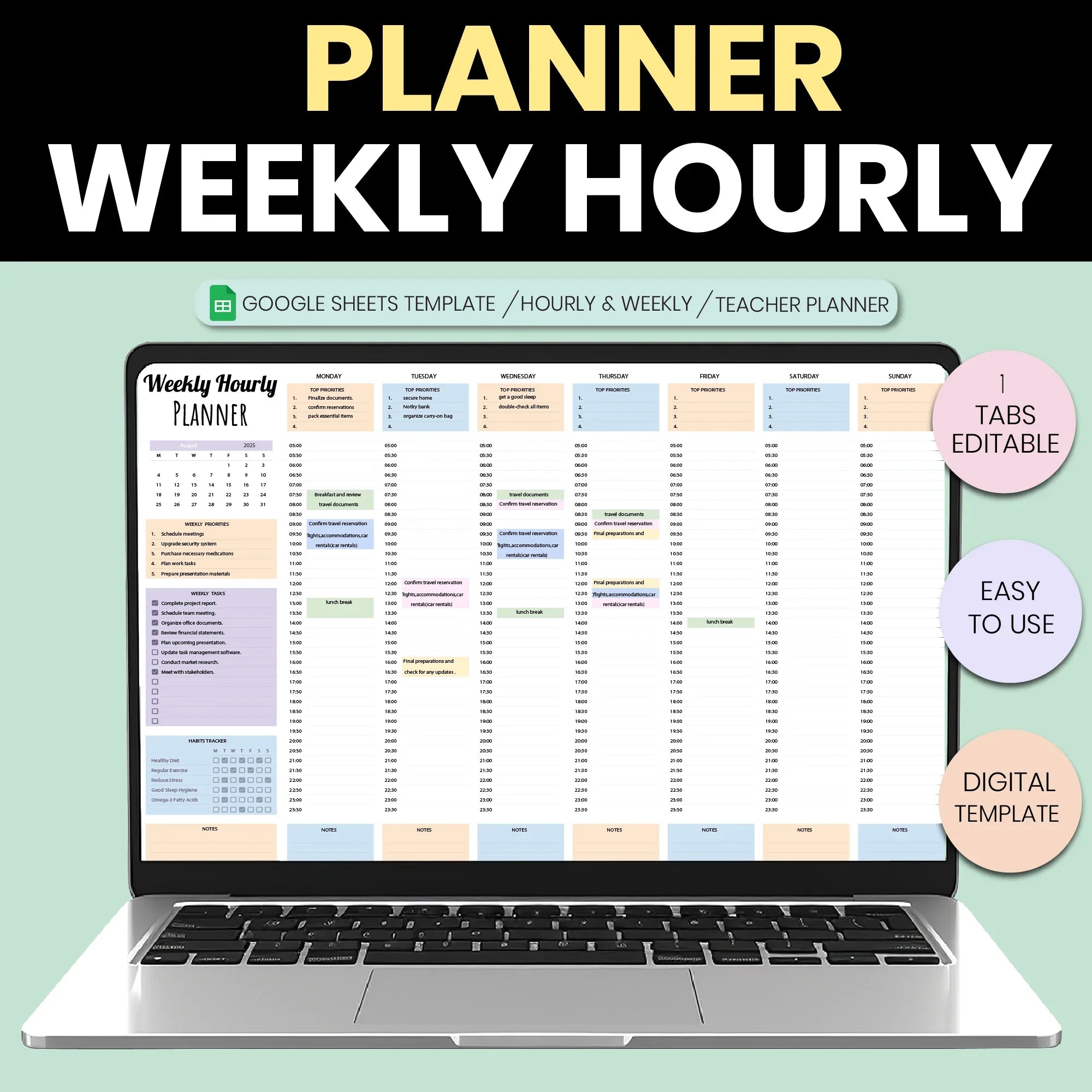 Weekly Hourly Planner Google Sheets