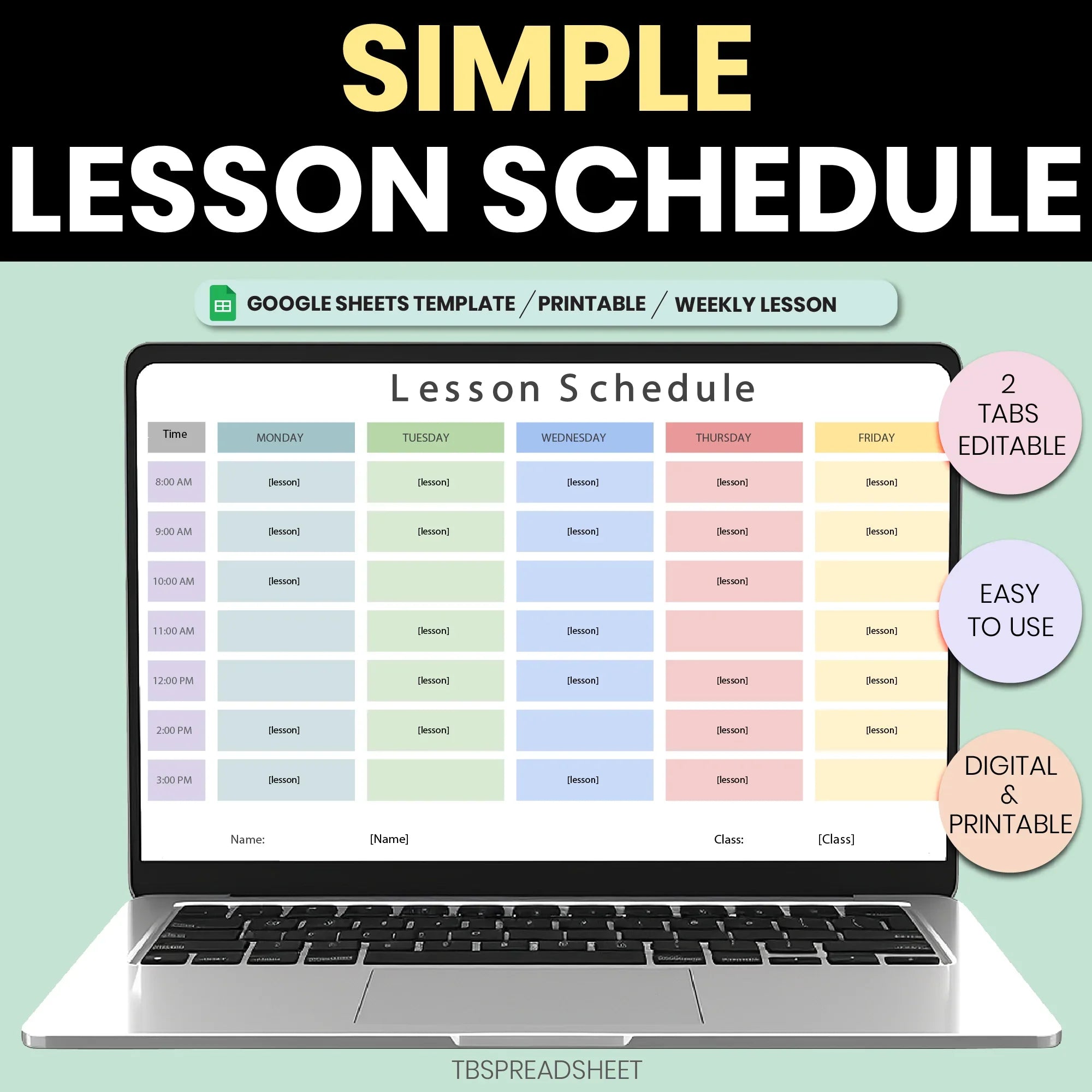 Weekly Lesson Schedule Template for Teachers | Editable Google Sheets & Printable Planner