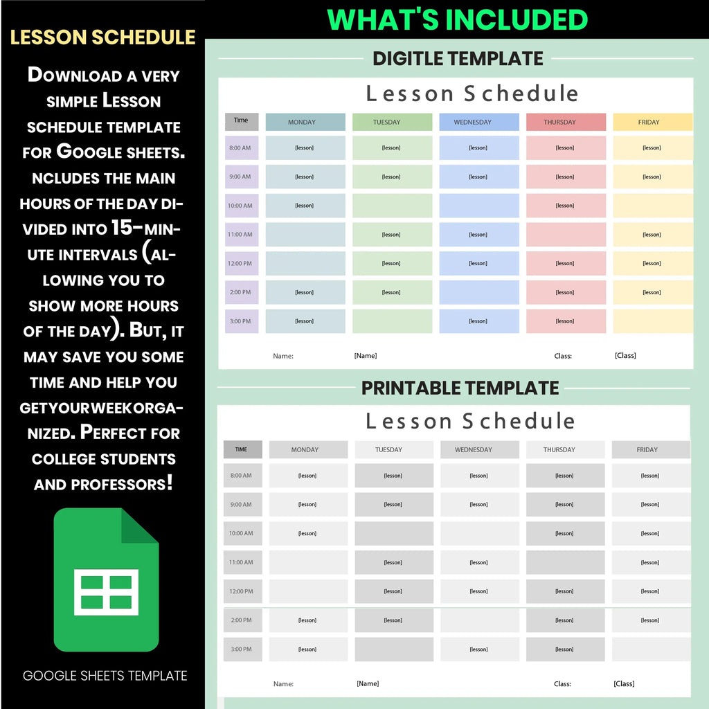 Weekly Lesson Schedule Template for Teachers | Editable Google Sheets & Printable Planner